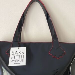 Stephanie Johnson For Saks Fifth Avenue Black Patent Leather Tote Purse Bag NWOT